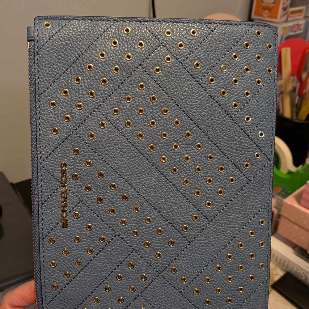 Michael Kors Blue Clutch with Gold Accents